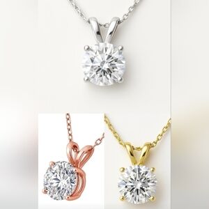 1ct Lab Grown Diamond Solitaire Pendant Necklace 14K Gold Filled Yellow Or White